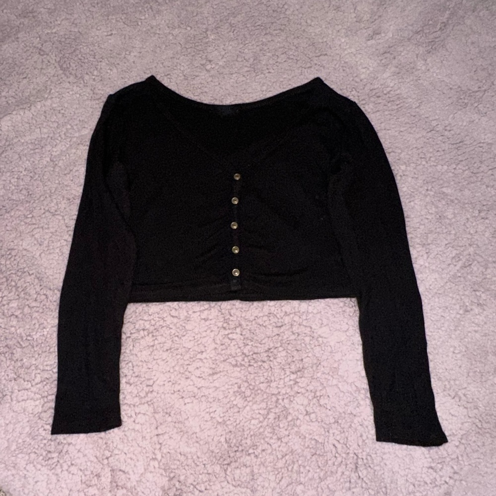 Soft Black Cropped Sleep Shirt Small